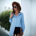 Textured Women's Long Sleeve Blouse with Classic Collar