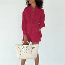 Women's Short Sleeve Blouse Set with Elastic Waist Design