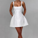Floral Jacquard A-Line Dress with Slim Straps