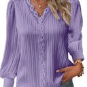 Textured Ladies' Blouse with Romantic Lace Accents