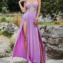 Chic Evening Dress with Sheer Inserts and High Slit