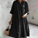 Chic Cotton Dress with Button Placket and Handy Pockets