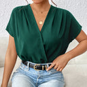 Chic Women's Short Sleeve Blouse with Stylish Wrap Design