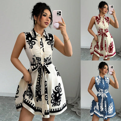 Chic Women's Shirt Dress with Decorative Tie Belt