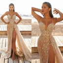 Glamorous Deep V-Neck Evening Dress with Embellishments