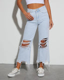Distressed Wide-Leg Jeans with Frayed Hem for Women