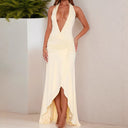 Chic Women's Maxi Dress with Deep V-Neck & Ruffles