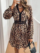 Feminine Leopard Print Lace Dress for Women