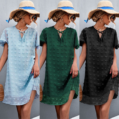Chic Women's Dress with Puff Sleeves and Ruffle Details