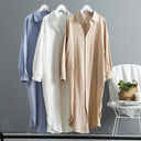 Chic Women's Long Sleeve Shirt Dress with Button Design and Dropped Shoulders