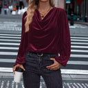 Chic Velvety Blouse with Draped Neckline for Women