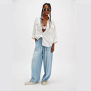 Elastic-Waist Denim Jeans for Women with Handy Pockets