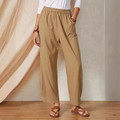 Stylish Women's Pants with Elastic Waist and Pocket Design