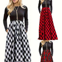 Chic Long Sleeve Maxi Dress in Modern Check