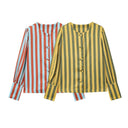 Chic Striped Long Sleeve Blouse with Puff Sleeves