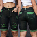 Women's Distressed Denim Shorts with Green Detail