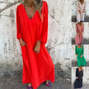 V-Neck Maxi Dress with Convenient Pockets
