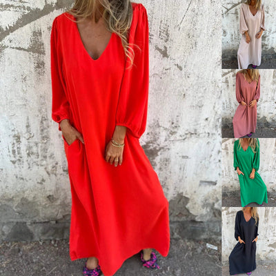 V-Neck Maxi Dress with Convenient Pockets