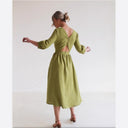 Chic Women's V-Neck Linen Dress - Flowing Design