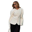 Chic Women's Blazer Jacket with Puff Sleeves & Button Detail