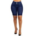 High-Waisted Women's Denim Shorts with Stylish Button Accents