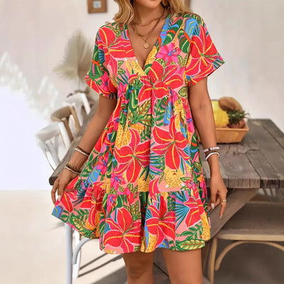 Floral Ruffle Short-Sleeve Women's Dress