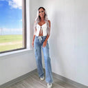 Women's Cargo Jeans with Flexible Waistband and Ample Pockets