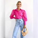 Chic Blouse with Sheer Puff Sleeves in Trendy Check Design