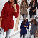 Stylish Women's Blazer with Belt and Pockets