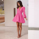 Chic Mini Dress with V-Neck and Puff Sleeves
