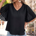 Chic Women's V-Neck Blouse with Pleated Sleeves