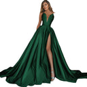 Stunning Evening Gown with Deep V-Neck and Flowing Train
