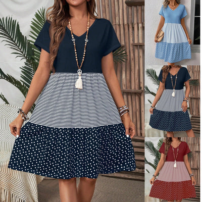Chic V-Neck Women's Dress with Trendy Patterns