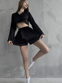 Chic Satin Blouse with Contemporary Collar and Button Closure