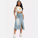 Stylish Asymmetrical Denim Skirt with Chic High Slits