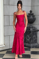 Women’s Long Sleeve Floral Jacquard Evening Dress with Chic Back Cutout