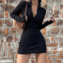 Women's Mini Dress with Stand-Up Collar & Side Zippers