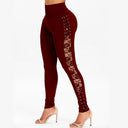 Floral Lace Accent High Waist Leggings for Women