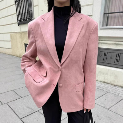 Chic Oversized Suede Imitation Blazer for Women