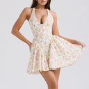 Floral High-Neck Dress with Ruffle Accents