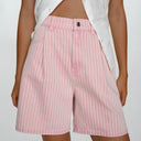 Chic High-Waisted Striped Fabric Shorts for Women