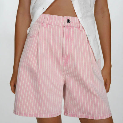 Chic High-Waisted Striped Fabric Shorts for Women