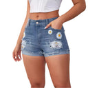 Floral Embroidered Women's Denim Shorts