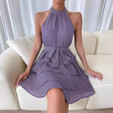 Chic Women's High-Neck Ruffle Dress with Belt