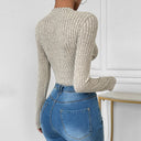 Chic Women's Long Sleeve Ribbed Bodysuit with Button Detail