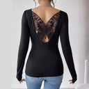 Chic Women's Long Sleeve Bodysuit with Lace Accents and Back Cut-Out Design