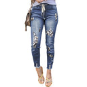 Trendy Animal Print Women's Jeans with Distressed Accents
