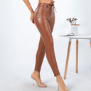 Shiny High Waist Women's Leggings with Side Buttons