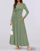 Women's Maxi Dress with Ruffle Accents and Chic Pockets