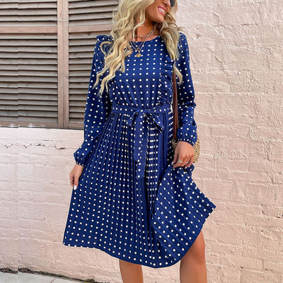 Chic Women's Long-Sleeve Dress with Polka Dot Design